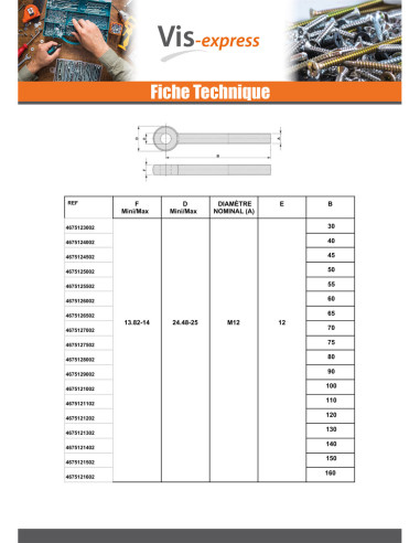 1 x Metalen schroeven to oog M8X45 bedraad op...