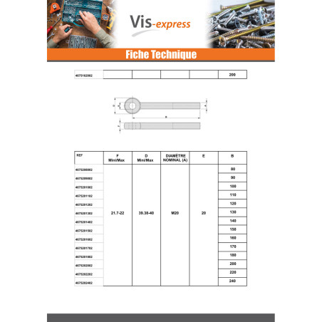 1 x Metalen schroeven to oog M6X65 bedraad op 18 Wit verzinkt staal