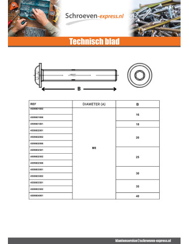 1 x Metalen schroeven Zeshoekig hol kraagflens...