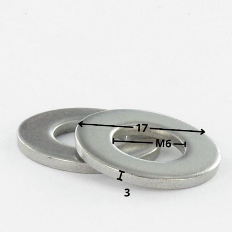 1 x Sluitring plat M6X17X3 serie L (Groot) Wit verzinkt staal