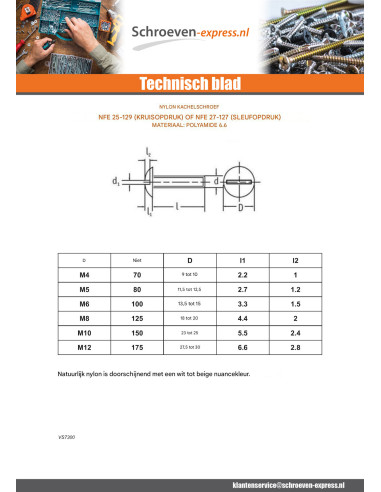 1 x Schroeven Bolkop breed rond natuurlijk...