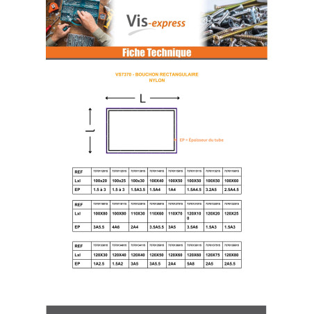 1 x Rechthoekige dop voor buis 70X20 Rørtykkelse 1 to 2 zwart polyethyleen