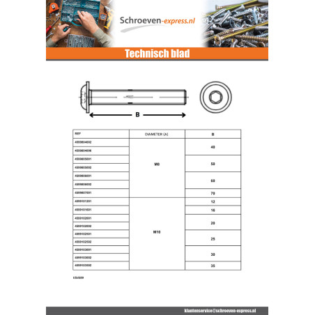 1 x Metalen schroeven Zeshoekig hol kraagflens M5X30 klasse 10.9 Wit verzinkt staal