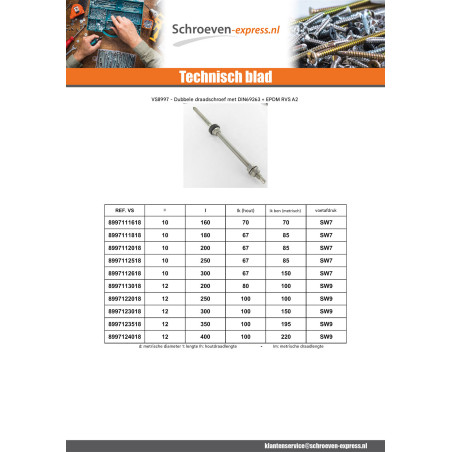 1 x Schroeven voor zonnepanelen SW7 10X200 RVS A2