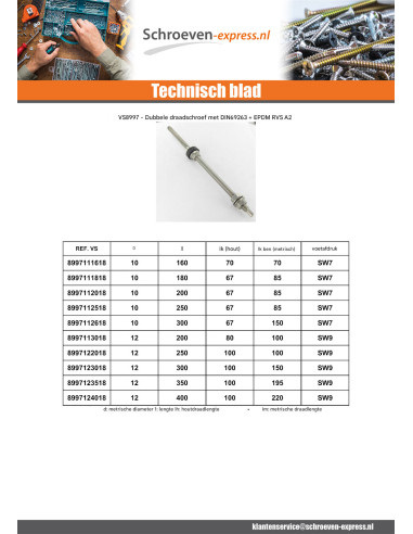 1 x Schroeven voor zonnepanelen SW7 10X160 RVS A2