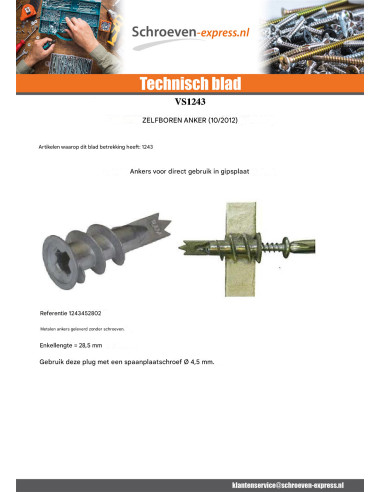 1 x Metalen plug Zelfborende schroef RAWLPLUG...