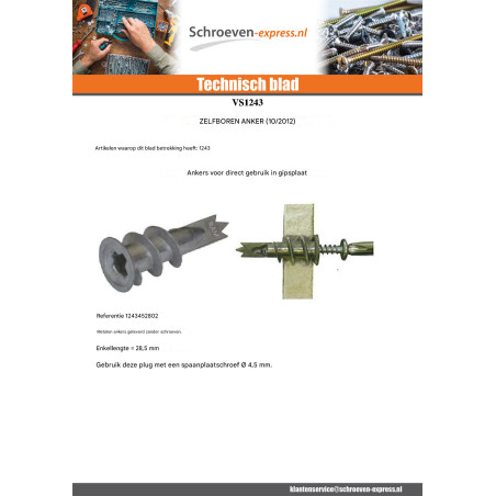 1 x Metalen plug Zelfborende schroef RAWLPLUG 13X31 met Schroeven