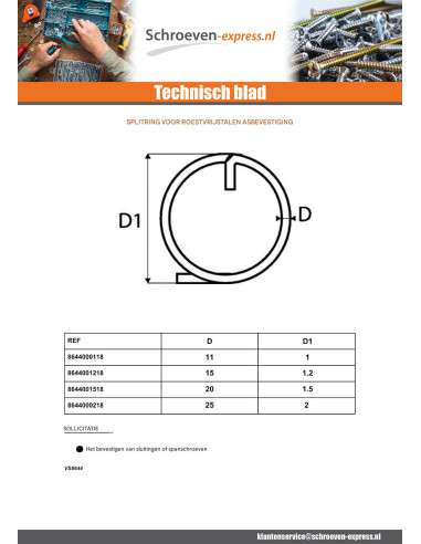 1 x Splitring voor asbevestiging diameter 1 A4 RVS