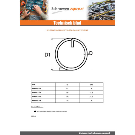 1 x Splitring voor asbevestiging diameter 1 A4 RVS