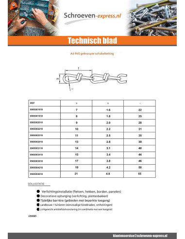1 x M Ketting to gedraaide schakel diameter 2.2...