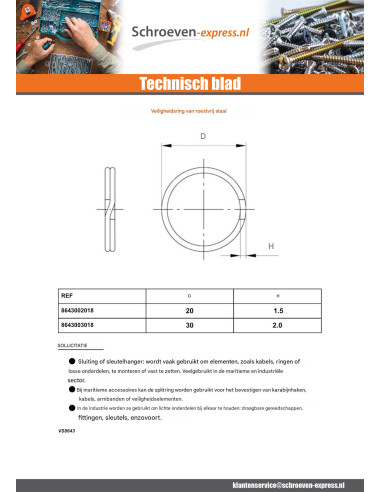 1 x Ring Bries diameter 30 RVS A2