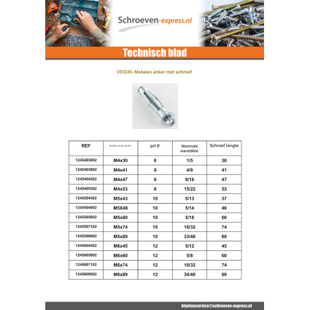 1 x Metalen muurplug voor gipsplaten met Schroeven M6X89 RAWLPLUG