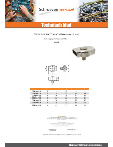 1 x Eenvoudige platte kabelklem A4 RVS diameter 4