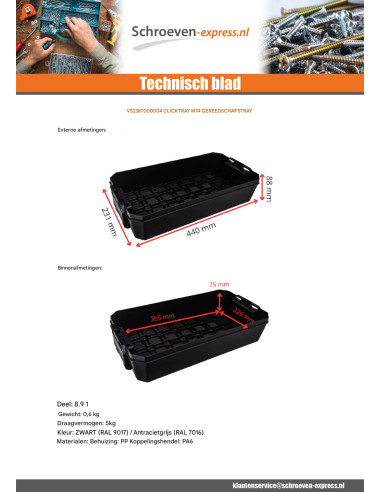 1 x BAC to HULPMIDDELEN CLICKTRAY M74