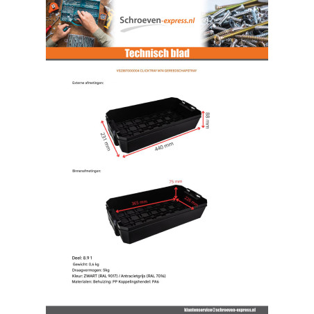 1 x BAC to HULPMIDDELEN CLICKTRAY M74