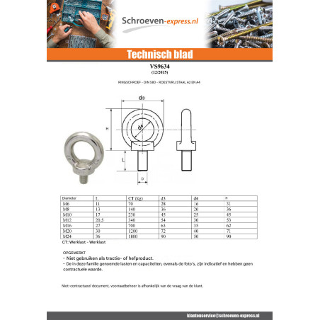 1 x Schroeven Ringmoer M12X20.5 RVS A2