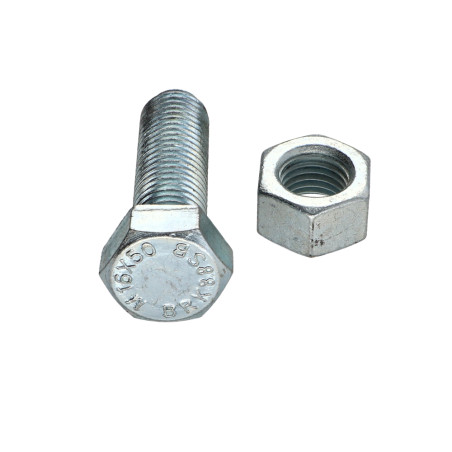 50 x Bout (verkocht met moer) zeskantkop TH M16X50 Klasse 8.8 SB Wit verzinkt staal roest