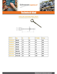 Oogschroef to oog draad M8X80 met Moer A4 RVS