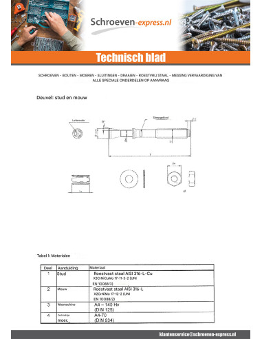 1 x Bout Verankering M12X110 A4 RVS