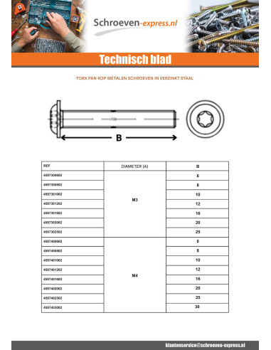 1 x Metalen schroeven bolkop kraagflens TORX...
