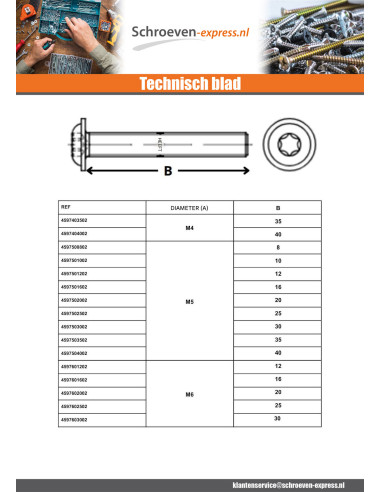 1 x Metalen schroeven bolkop kraagflens TORX...