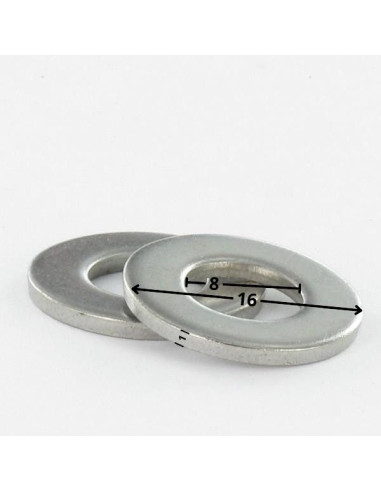 1 x Sluitring plat 8X16X1 Wit verzinkt staal