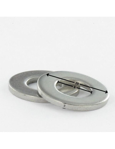 1 x Sluitring plat 6x20x1,5 Wit verzinkt staal