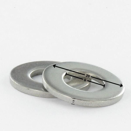 1 x Sluitring plat 6x20x1,5 Wit verzinkt staal