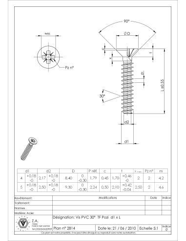 1 x PVC-schroeven gefreesde kop Pozi 5X30...