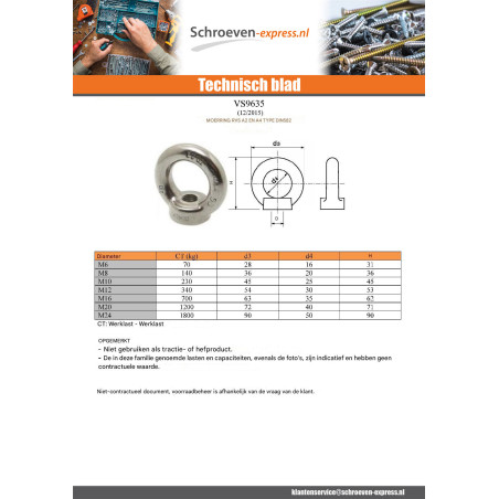 1 x Moer to Ringmoer M20 A4 RVS