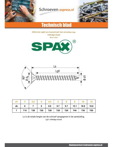 1 x SPAX Houtschroeven gefreesde kop TORX T20...
