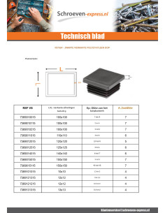 Vierkante dop 30x30 Rørtykkelse 1.2 A2.25 zwart polyethyleen 2