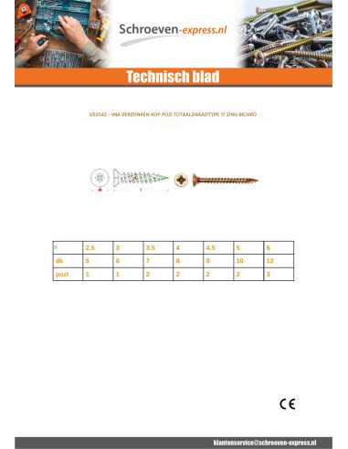 1 x TEKOR houtschroeven gefreesde kop Pozi PZ7...