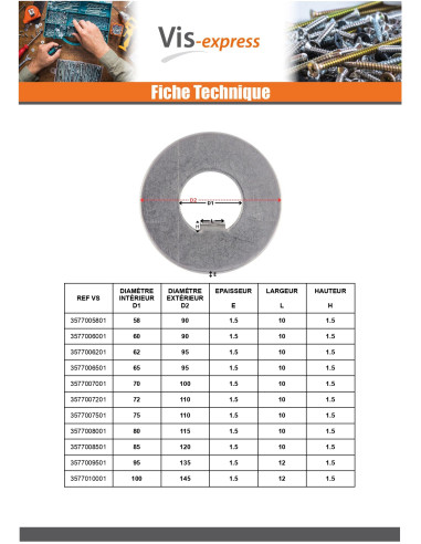 1 x Borgring met interne pen 42x62x1,2 Type F 8...