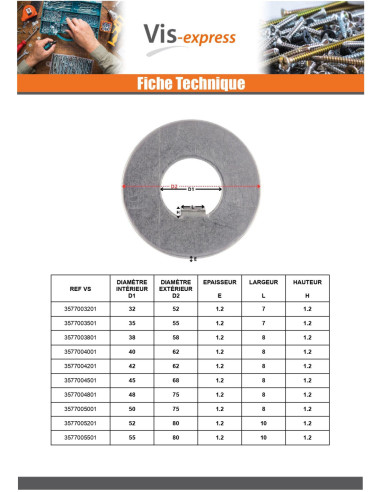 1 x Borgring met interne pen 8x20x0,8 Type F 3...