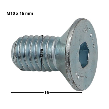 1 x Metalen schroeven FHC verzonken kop met zeskant print sleutel van 6 M10X16 volledige draad klasse 10.9 Wit verzinkt