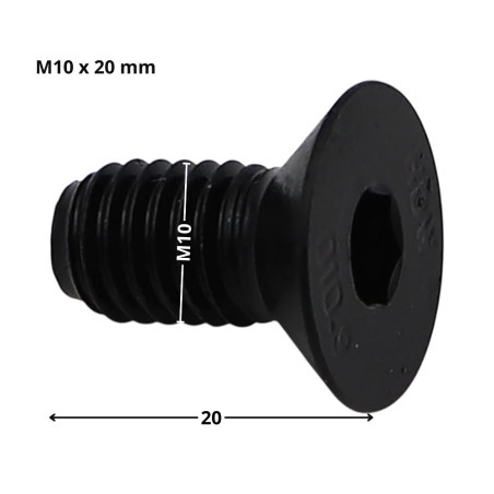 1 x Metalen schroeven FHC verzonken kop met zeskant print sleutel van 6 M10X20 volledige draad klasse 10.9 Ruw staal