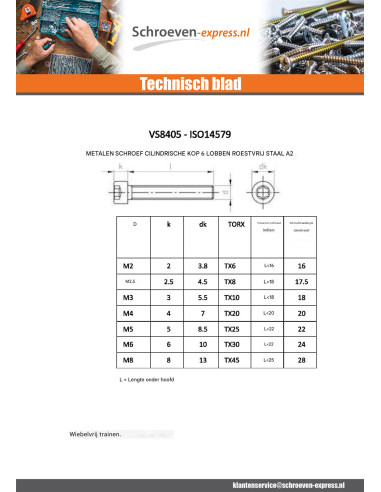 1 x Metalen schroeven cilindrische kop TORX T50...