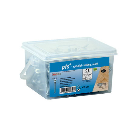 1 x Emmer met 455 Houtschroeven 4X40 gefreesde kop TORX T20 anti-splijtpunt type 17 cut Wit verzinkt staal