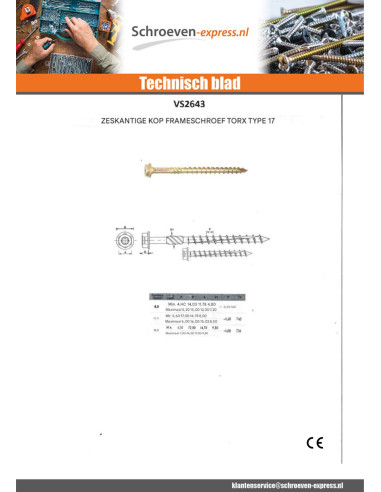 1 x Frameschroef TEKOR zeskantkop TH...