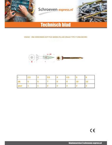 1 x TEKOR houtschroeven gefreesde kop Pozi PZ7...