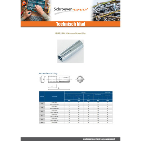 1 x Plug NUGGET RAWLPLUG Wit verzinkt staal 20X80