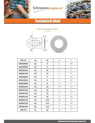 1 x Sluitring conisch LENTE RVS 25,4 x 50 x 1,25