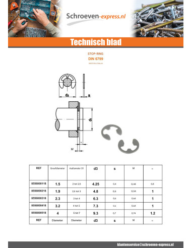 1 x Ring STOP A4 RVS diameter Groef 1.9