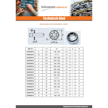 1 x Arruela de pressão ARANLOCK 15X28X0.4 RVS
