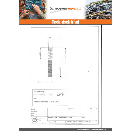 1 x Combinatieschroef voor voeteneinde 8X100 42 mm houtdraad 10 mm glad gedeelte 48 mm metaaldraad Wit verzinkt staal
