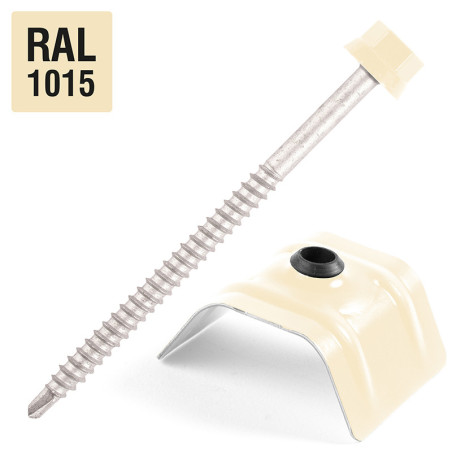 1 x Zelfborende schroef met ruiter voor alles 2 stuks Type C1 RAL1015 licht ivoor 6,3 x 100