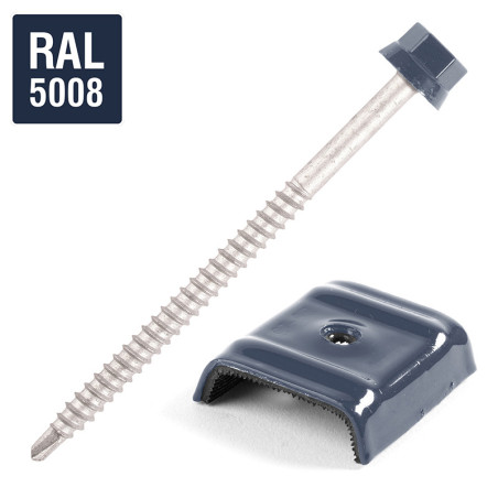 1 x Zelfborende schroef met ruiter voor alles 2 stuks Type E1 RAL5008 grijsblauw 6,3 x 100