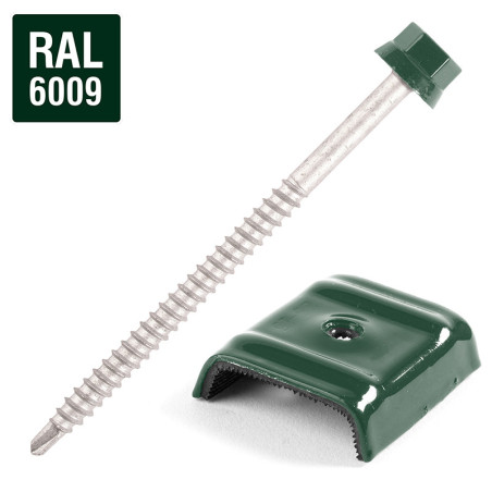 1 x Zelfborende schroef met ruiter voor alles 2 stuks Type E1 RAL6009 dennengroen 6,3 x 100