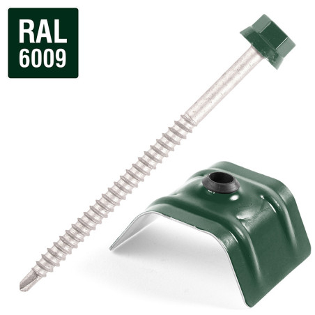 1 x Zelfborende schroef met ruiter voor alles 2 stuks Type C1 RAL6009 dennengroen 6,3 x 100